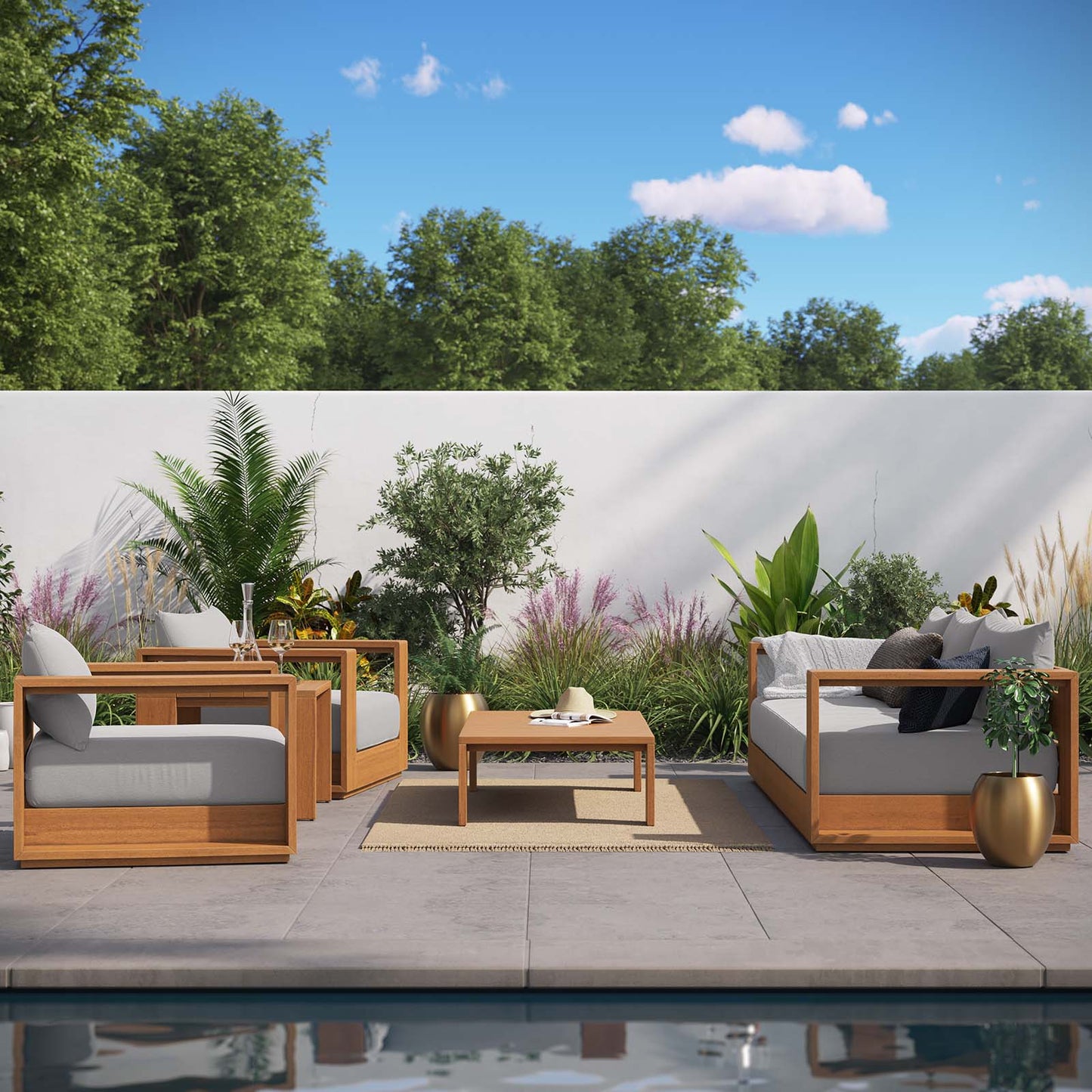 Tahoe Outdoor Patio Acacia Wood 5-Piece Furniture Set By Modway - EEI-6801 | Outdoor Sofas, Loveseats & Sectionals | Modishstore - 4