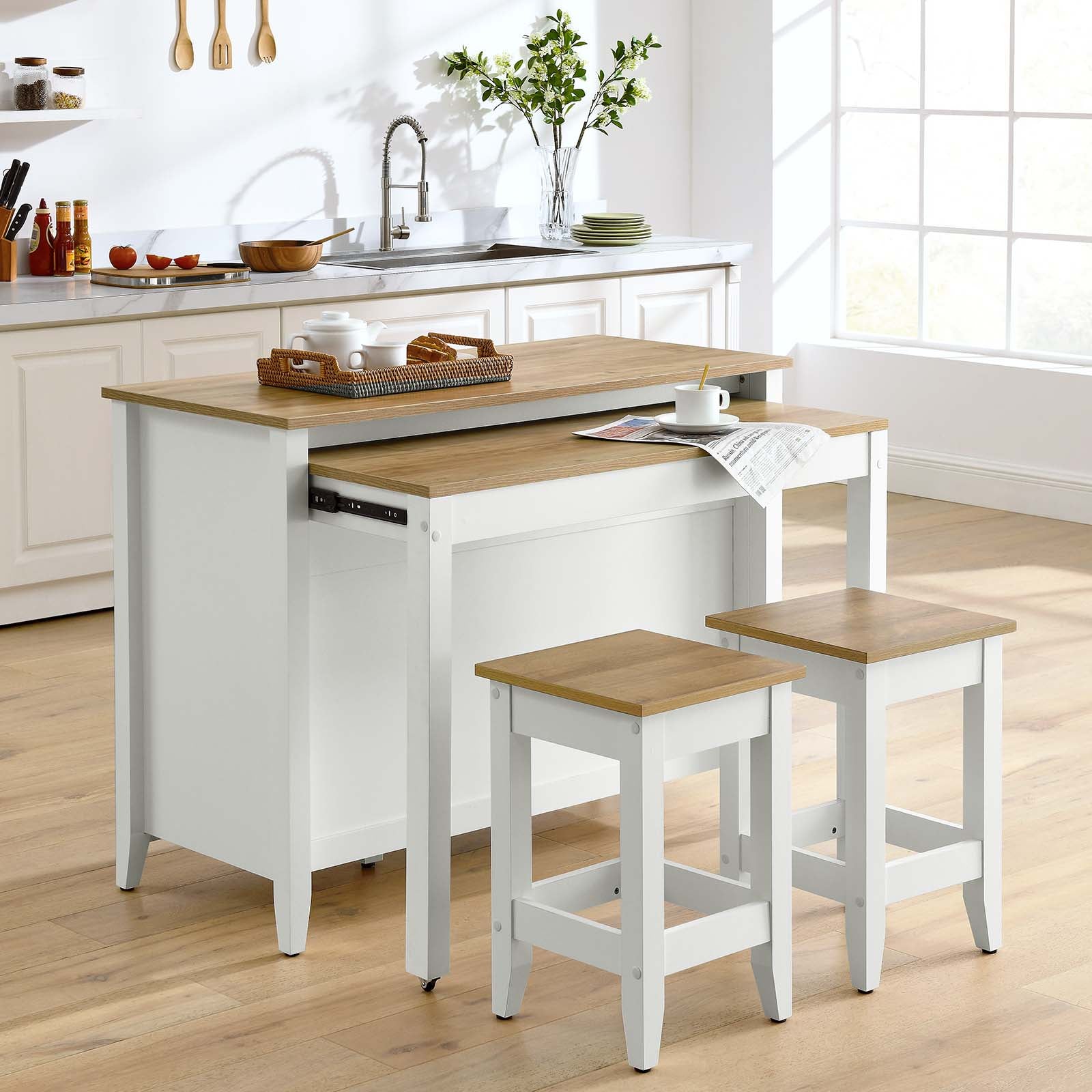 Farmstead 3-Piece Kitchen Island and Stool Set By Modway - EEI-6895 | Dining Sets | Modishstore - 3