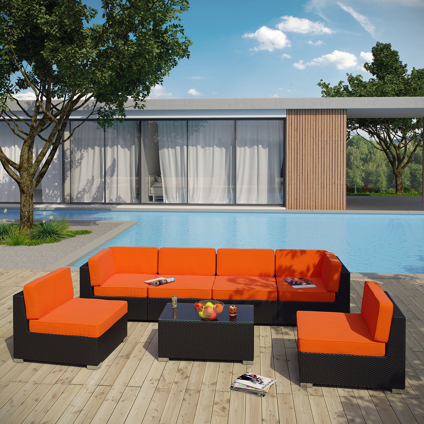 Aero 7 Piece Outdoor Patio Sectional Set By Modway - EEI-695 | Outdoor Sofas, Loveseats & Sectionals | Modishstore - 8