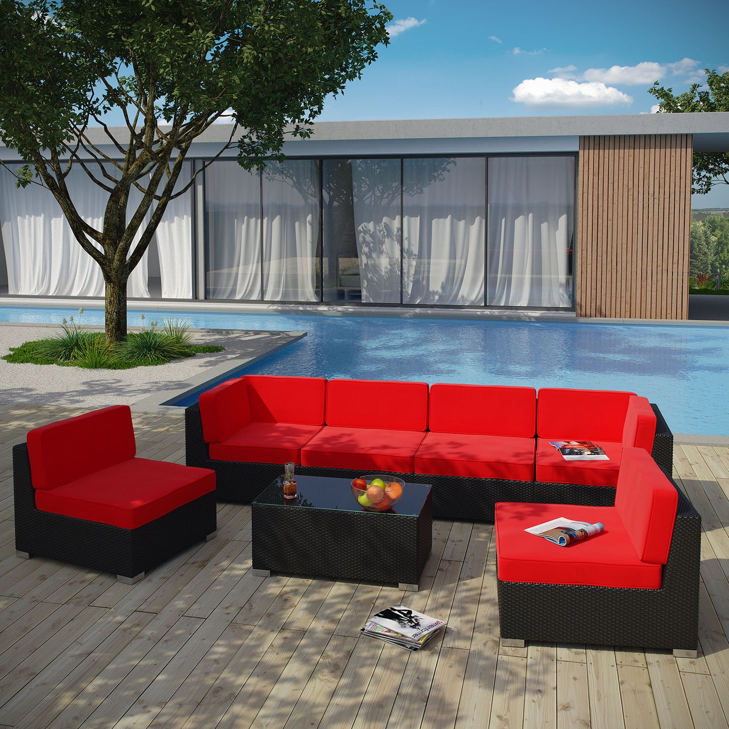 Aero 7 Piece Outdoor Patio Sectional Set By Modway - EEI-695 | Outdoor Sofas, Loveseats & Sectionals | Modishstore - 17