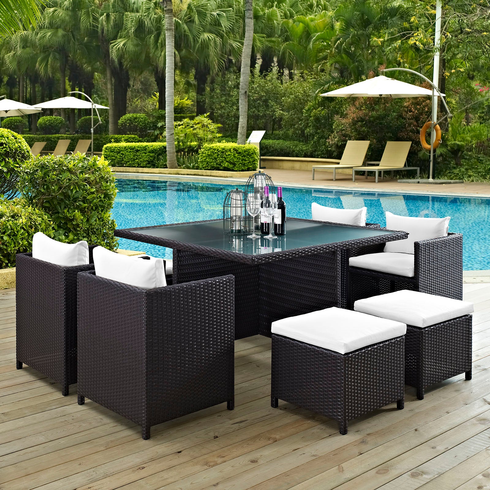9 piece resin wicker patio dining set with umbrella Modway Inverse Espresso White 9 Piece Outdoor Patio Dining Set