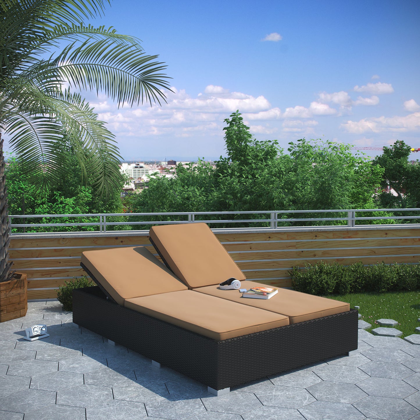Evince Double Outdoor Patio Chaise By Modway - EEI-787 | Outdoor Chaise Lounges | Modishstore - 1