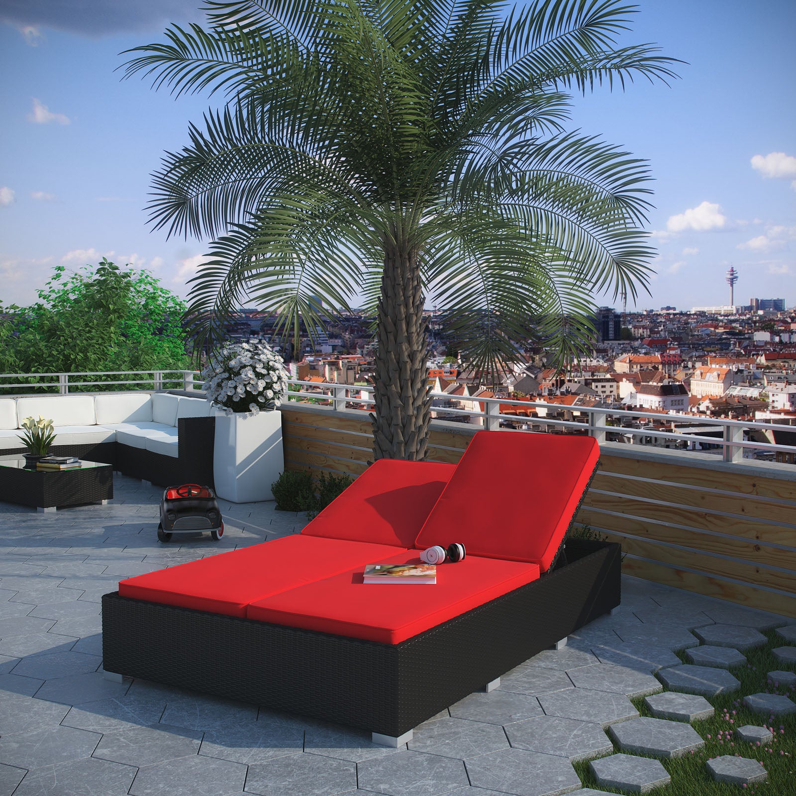 Evince Double Outdoor Patio Chaise By Modway - EEI-787 | Outdoor Chaise Lounges | Modishstore - 5