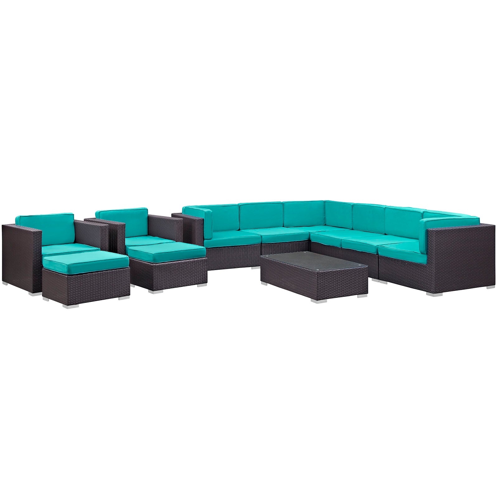 Avia 10 Piece Outdoor Patio Sectional Set By Modway - EEI-826 | Outdoor Sofas, Loveseats & Sectionals | Modishstore