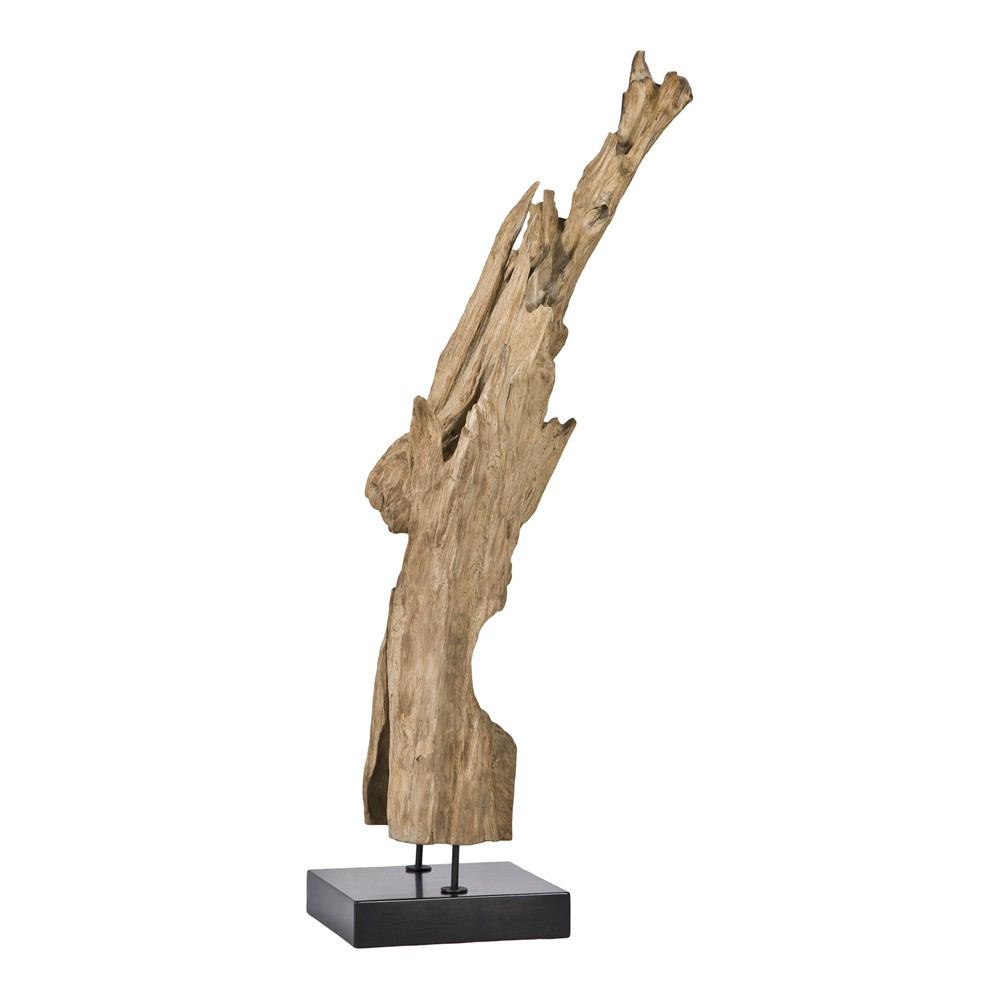 Moe's Home Collection Teak Wood Sculpture On Black Marble Stand Medium | Modishstore | Stands