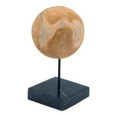 Round Teak Ball On Black Marble Base Medium By Moe's Home Collection