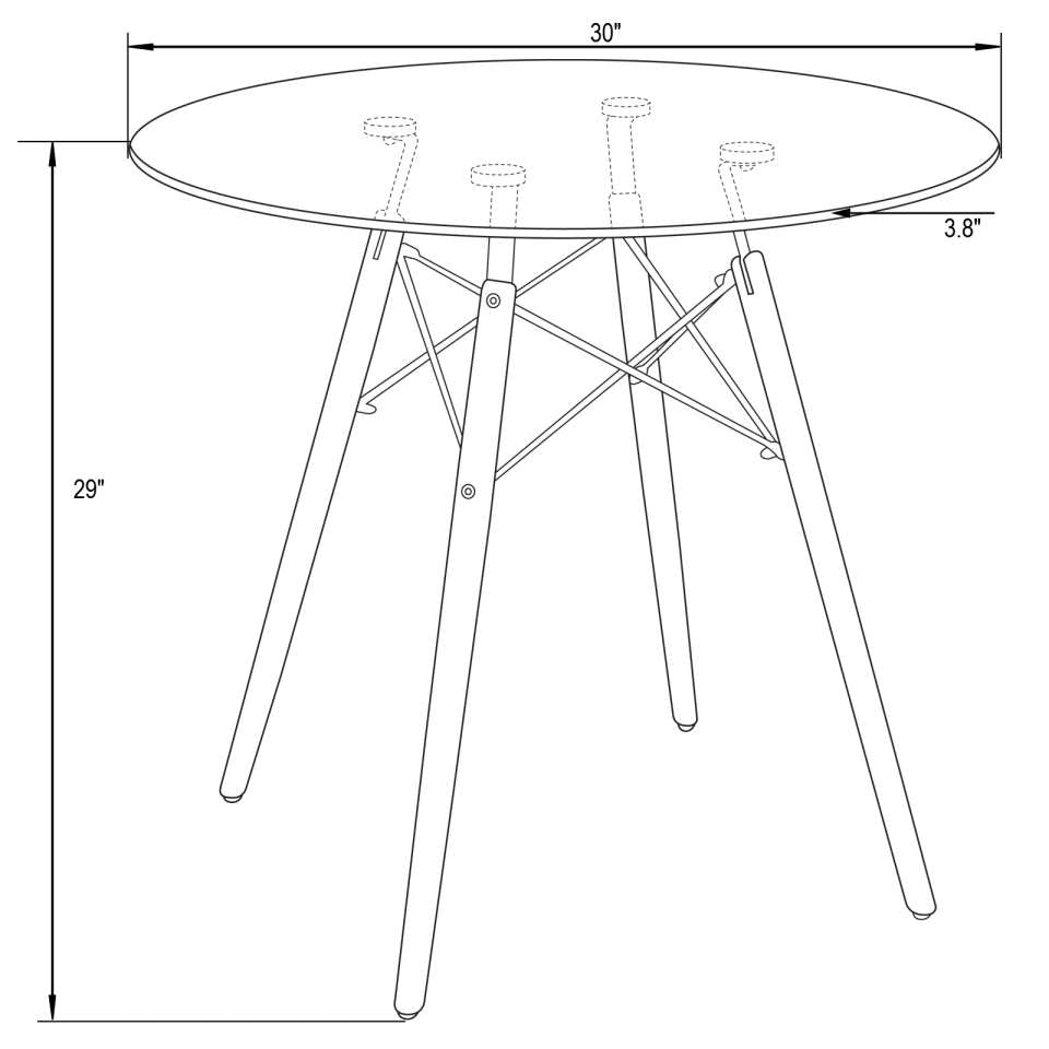 LeisureMod Dover Round Bistro Glass Top Dining Table W/ Natural Wood Eiffel Base | Dining Tables | Modishstore - 10