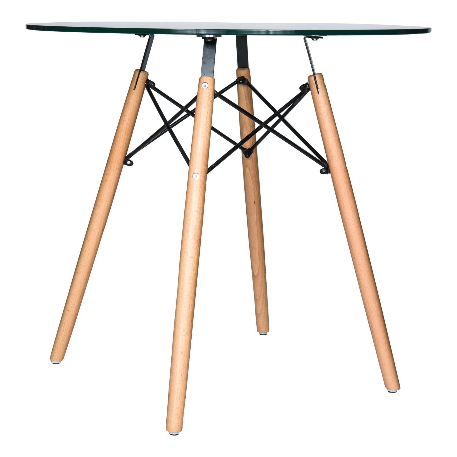 LeisureMod Dover Round Bistro Glass Top Dining Table W/ Natural Wood Eiffel Base | Dining Tables | Modishstore - 7