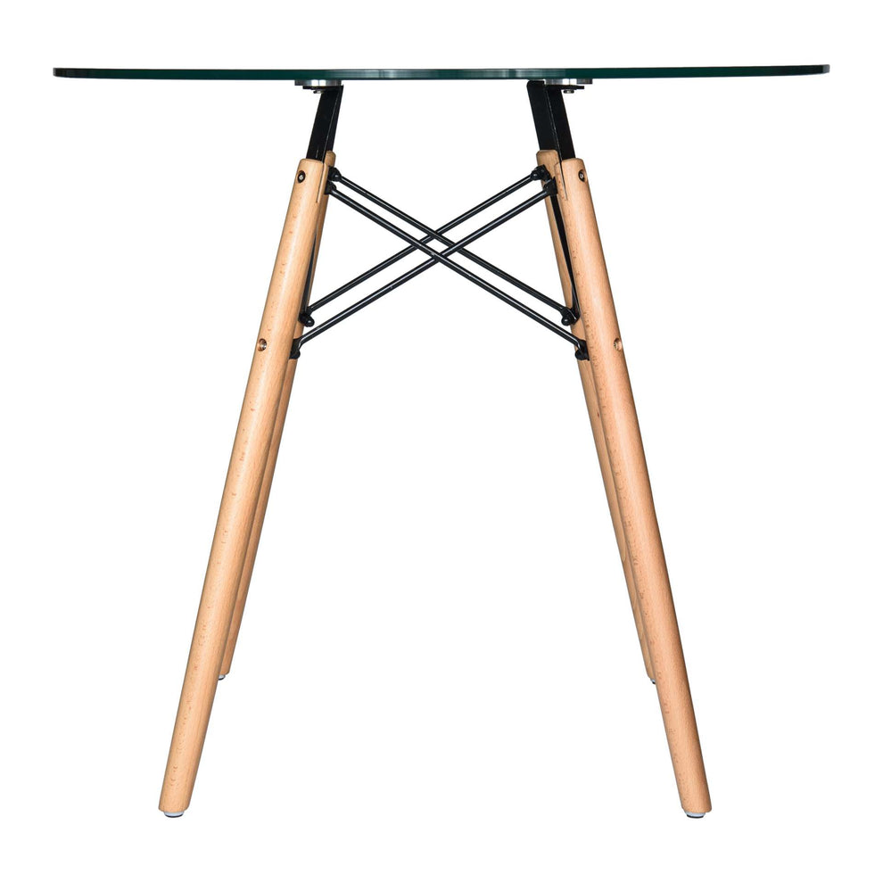 LeisureMod Dover Round Bistro Glass Top Dining Table W/ Natural Wood Eiffel Base | Dining Tables | Modishstore - 5