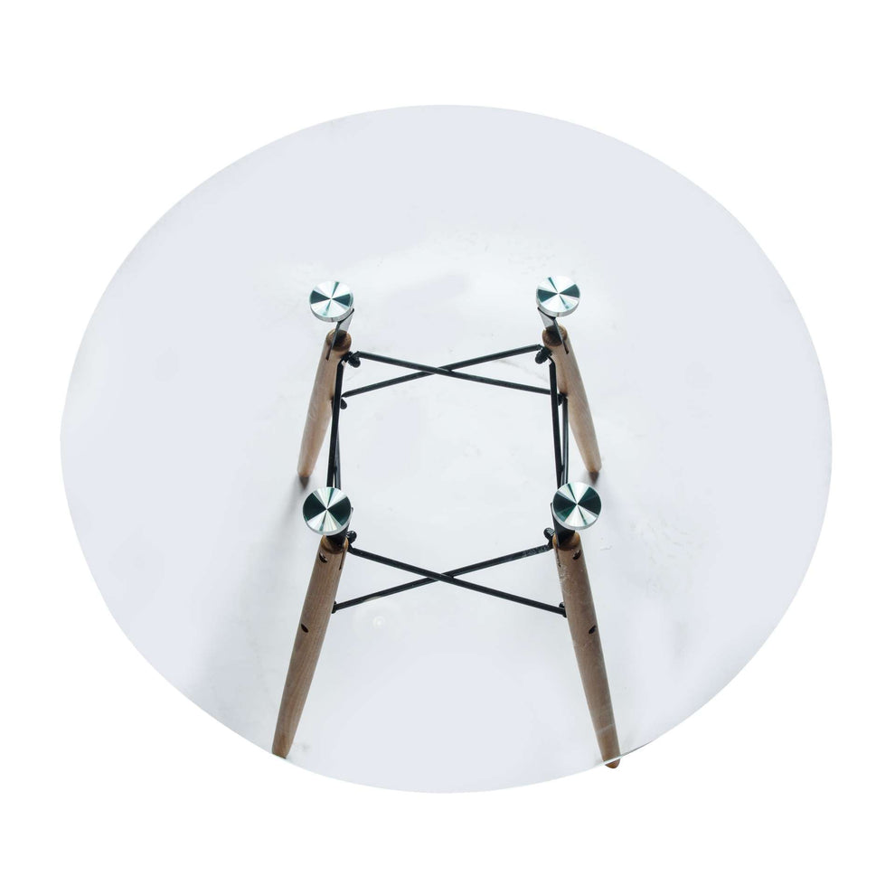 LeisureMod Dover Round Bistro Glass Top Dining Table W/ Natural Wood Eiffel Base | Dining Tables | Modishstore - 9