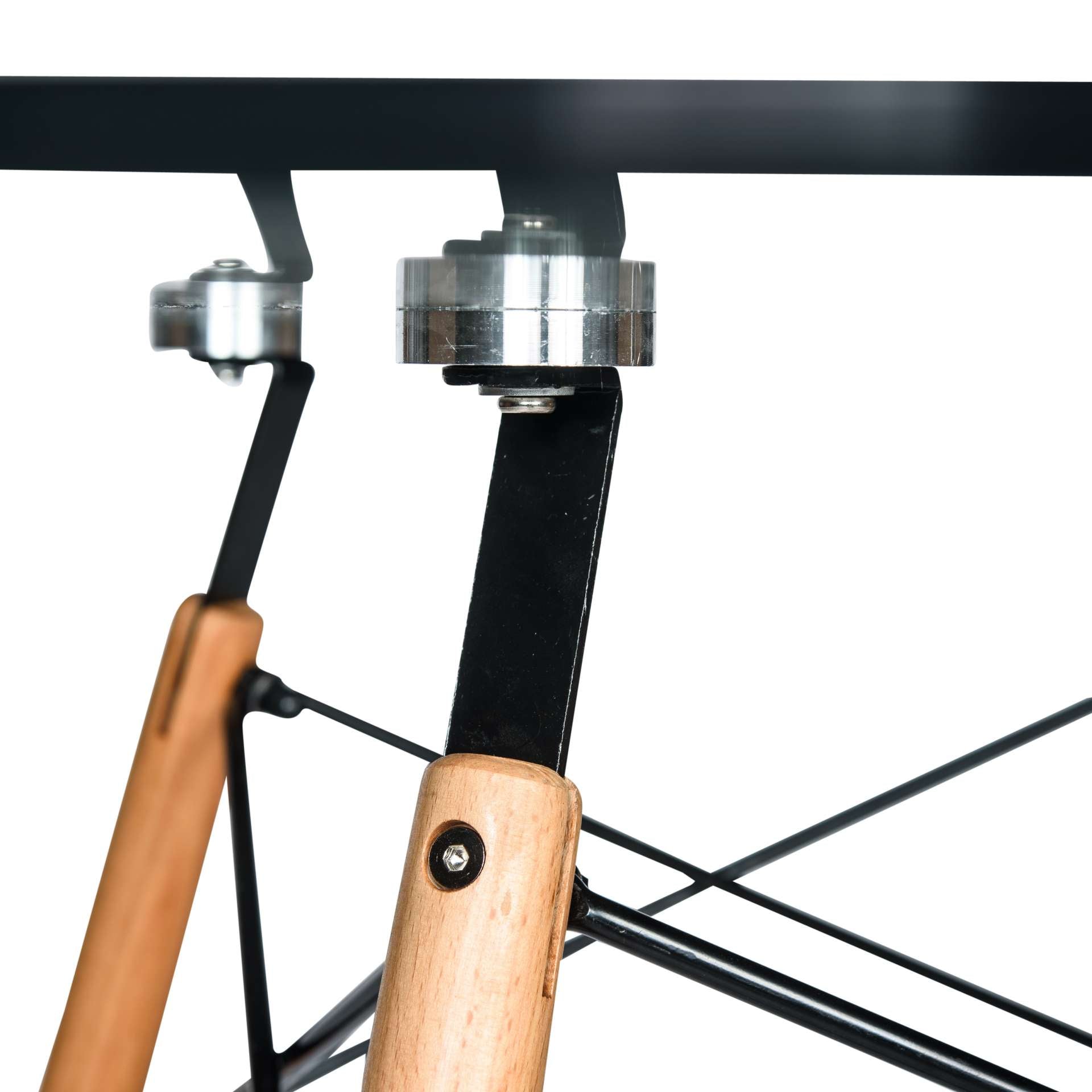 LeisureMod Dover Round Bistro Glass Top Dining Table W/ Natural Wood Eiffel Base | Dining Tables | Modishstore - 3