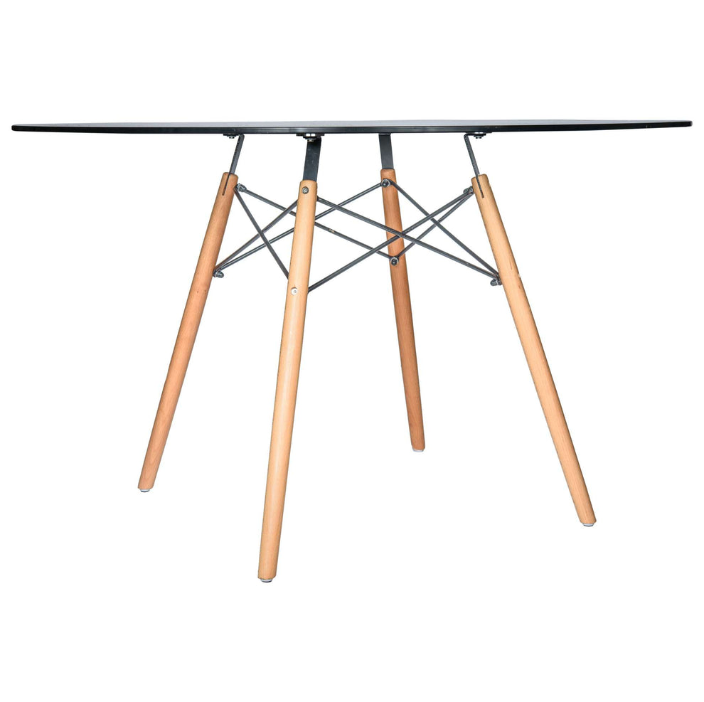 LeisureMod Dover Round Glass Top Dining Table W/ Natural Wood Eiffel Base | Dining Tables | Modishstore - 7