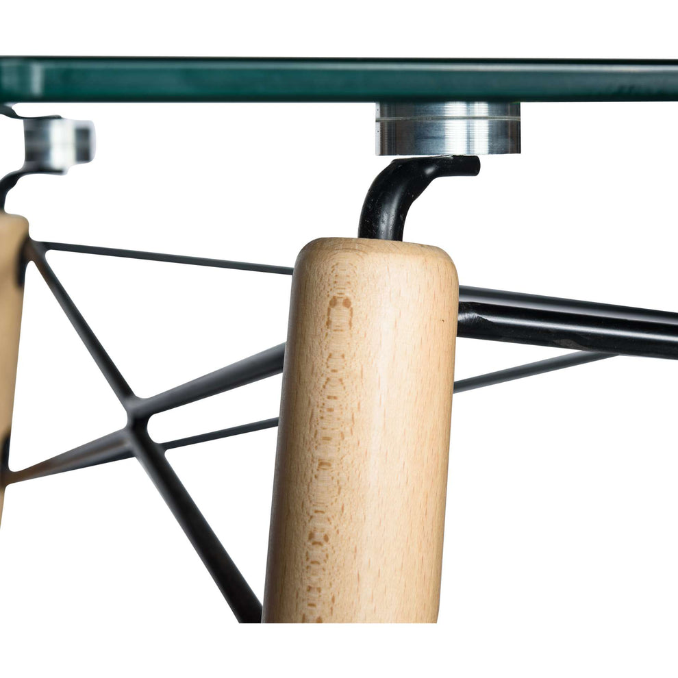 LeisureMod Dover 4Ft Rectangle Glass Top Dining Table W/ Natural Wood Eiffel Base | Dining Tables | Modishstore - 3