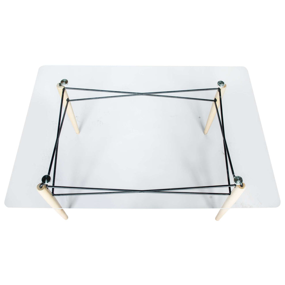 LeisureMod Dover 4Ft Rectangle Glass Top Dining Table W/ Natural Wood Eiffel Base | Dining Tables | Modishstore - 4