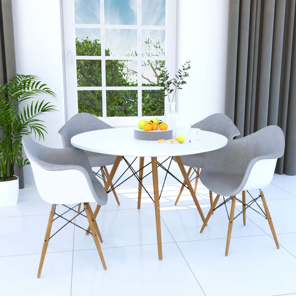 LeisureMod Dover Round Wooden Top Dining Table W/ Natural Wood Eiffel Base | Dining Tables | Modishstore - 8
