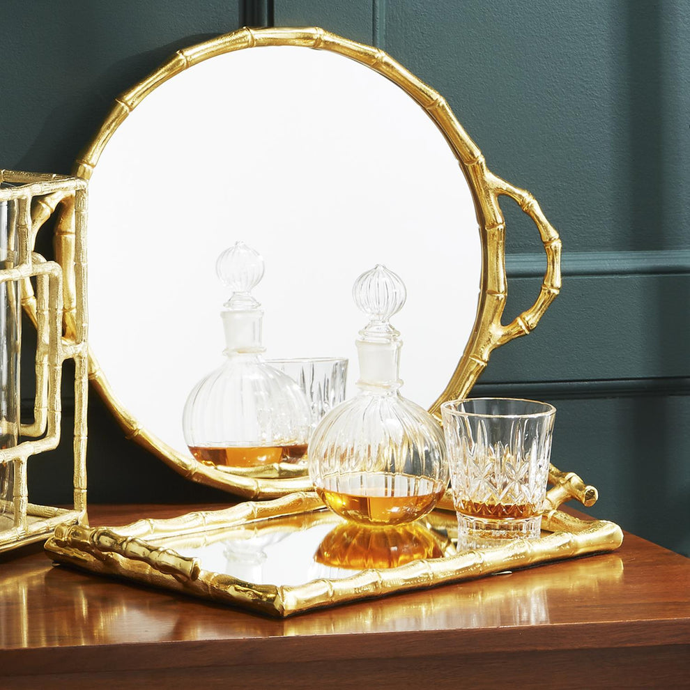 Bamboo Mirror Tray Asst 2 Designs By Tozai Home | Trays | Modishstore - 1