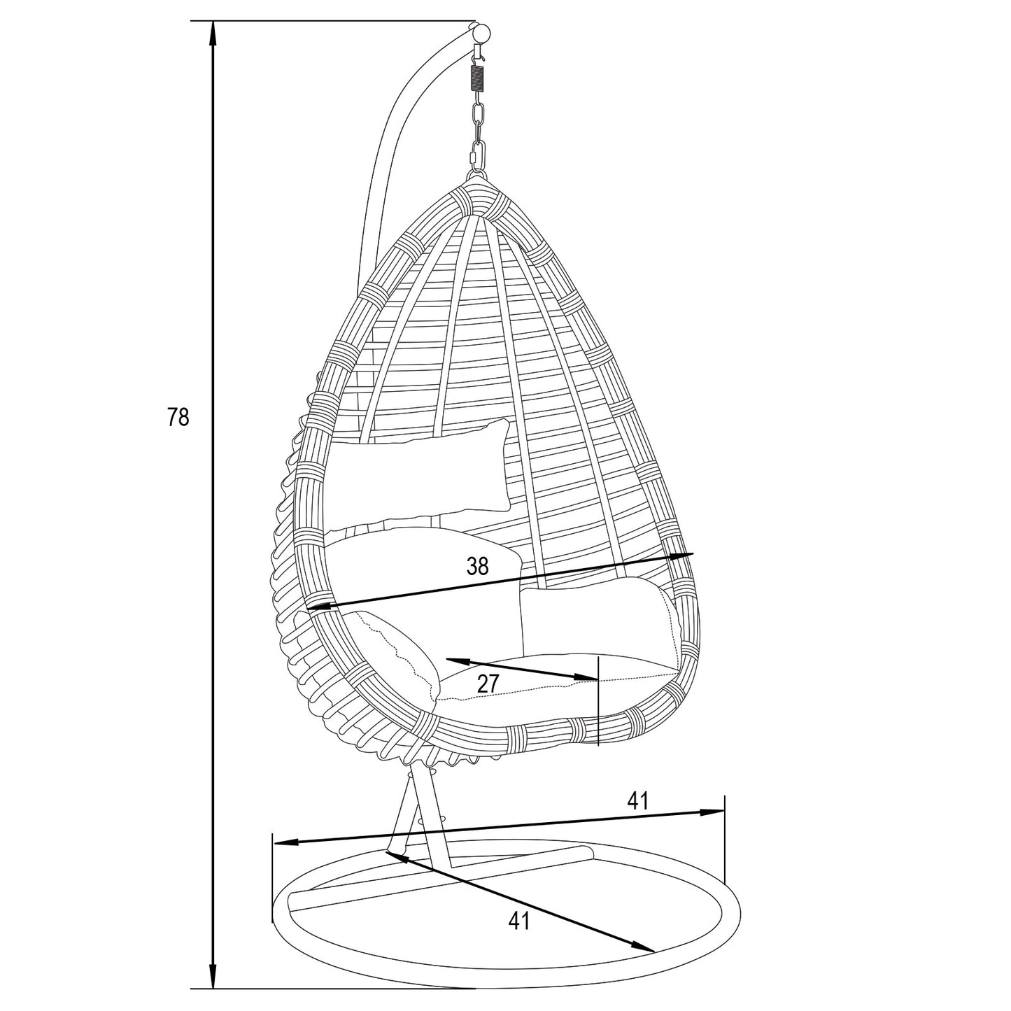 LeisureMod Wicker Hanging Egg Swing Chair Indoor Outdoor Use | Outdoor Porch Swings | Modishstore - 4