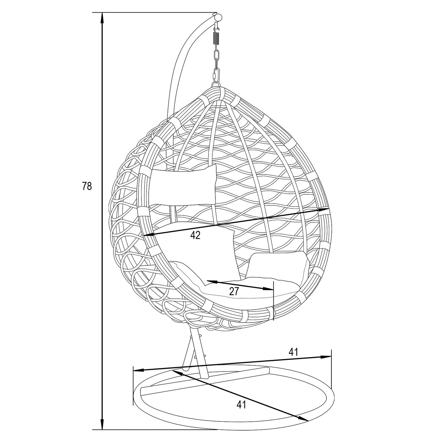 LeisureMod Wicker Hanging Egg Swing Chair Indoor Outdoor Use | Outdoor Porch Swings | Modishstore - 12