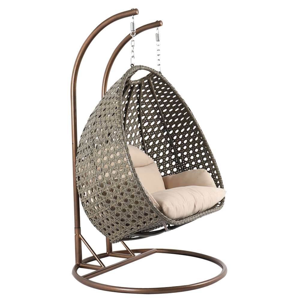 LeisureMod Beige Wicker Hanging 2 person Egg Swing Chair | Outdoor Porch Swings | Modishstore - 3