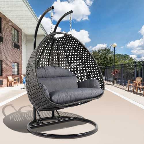 LeisureMod Charcoal Wicker Hanging 2 person Egg Swing Chair | Outdoor Porch Swings | Modishstore