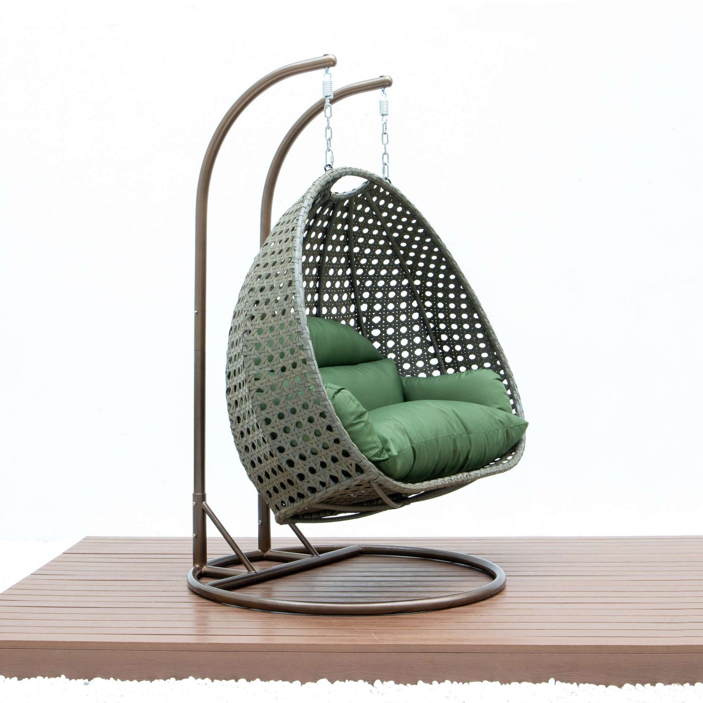 LeisureMod Beige Wicker Hanging 2 person Egg Swing Chair | Outdoor Porch Swings | Modishstore - 19