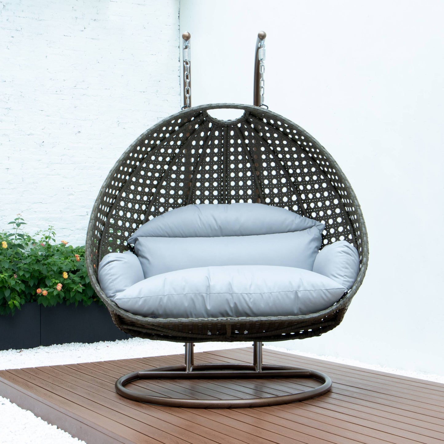 LeisureMod Beige Wicker Hanging 2 person Egg Swing Chair | Outdoor Porch Swings | Modishstore - 47