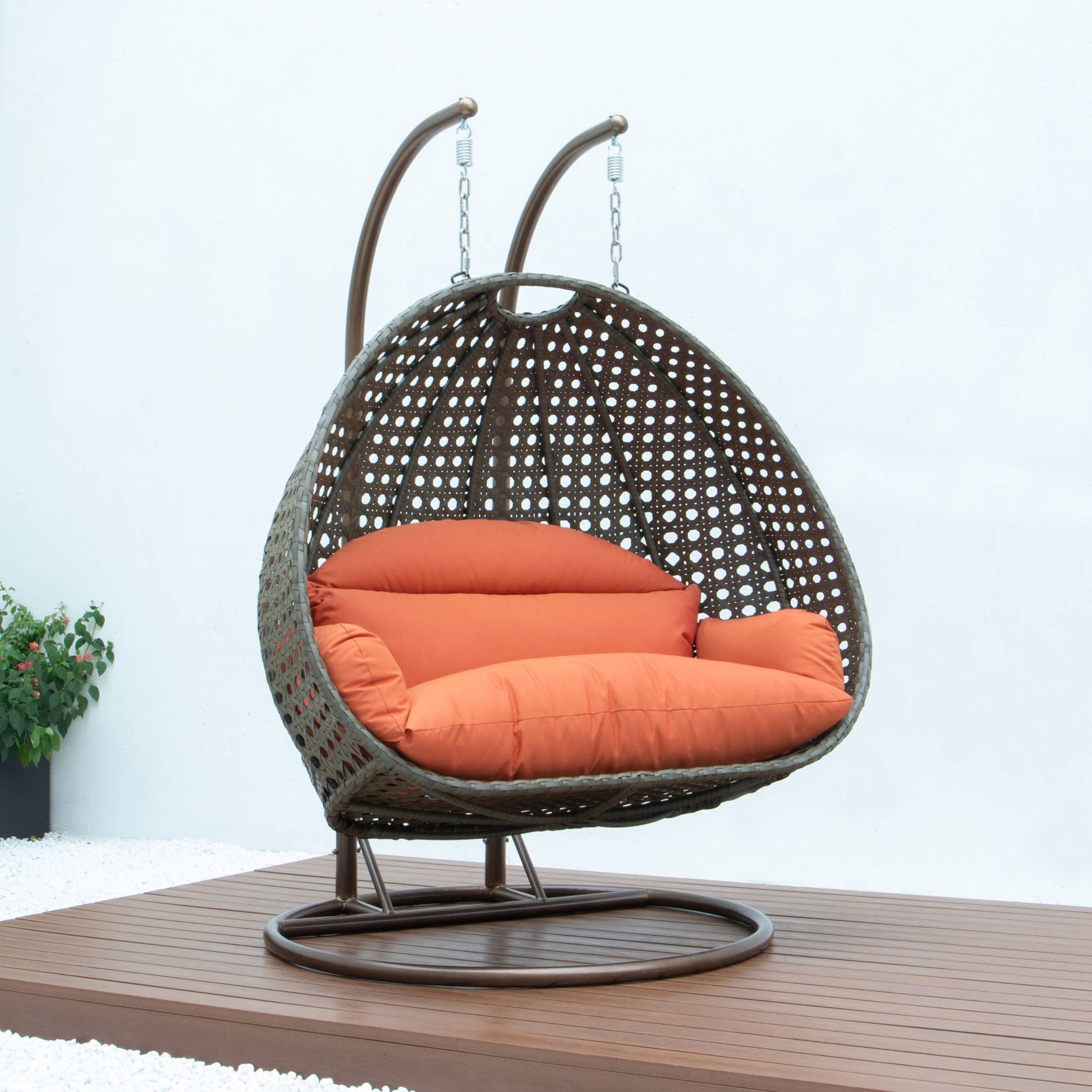 LeisureMod Beige Wicker Hanging 2 person Egg Swing Chair | Outdoor Porch Swings | Modishstore - 56