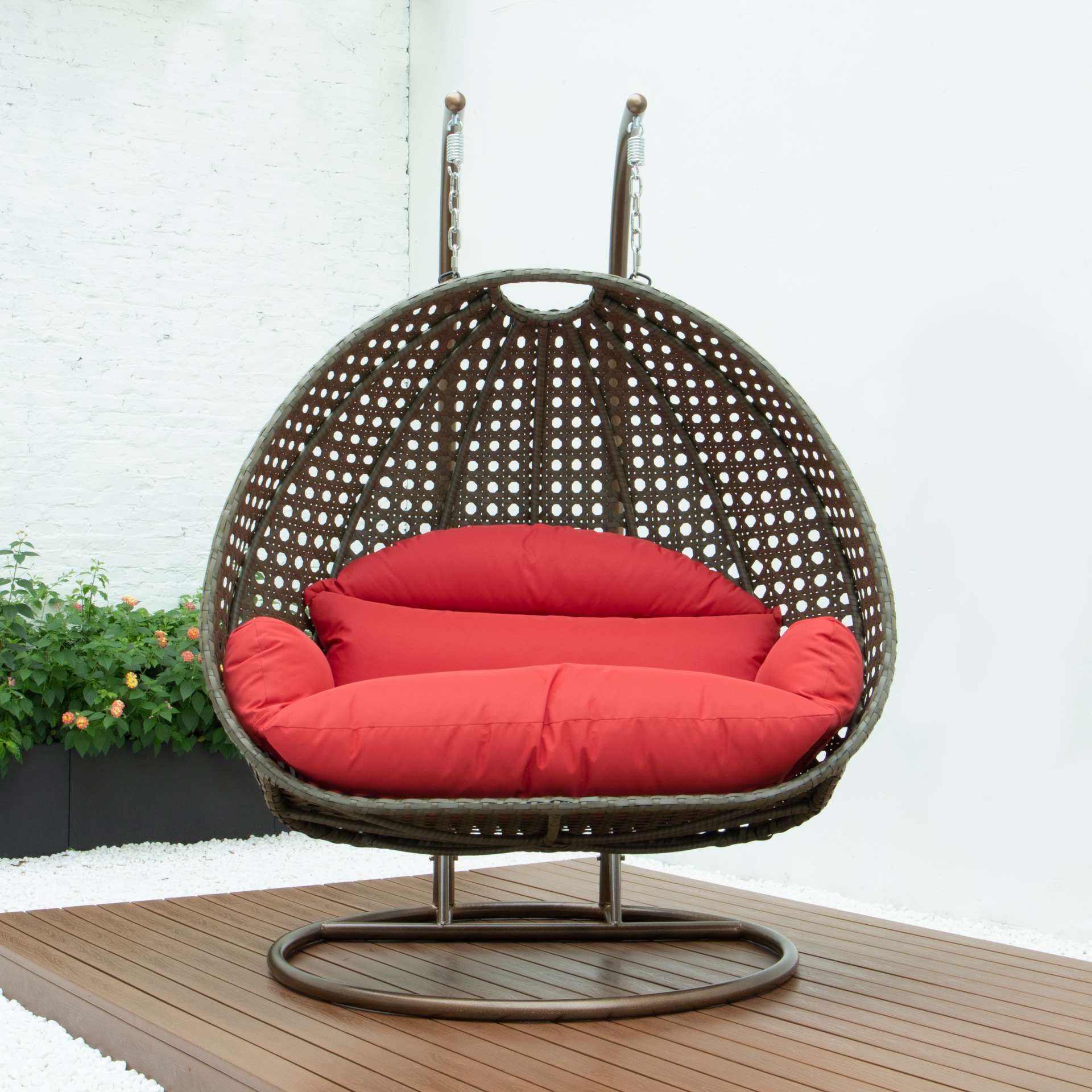 LeisureMod Beige Wicker Hanging 2 person Egg Swing Chair | Outdoor Porch Swings | Modishstore - 64