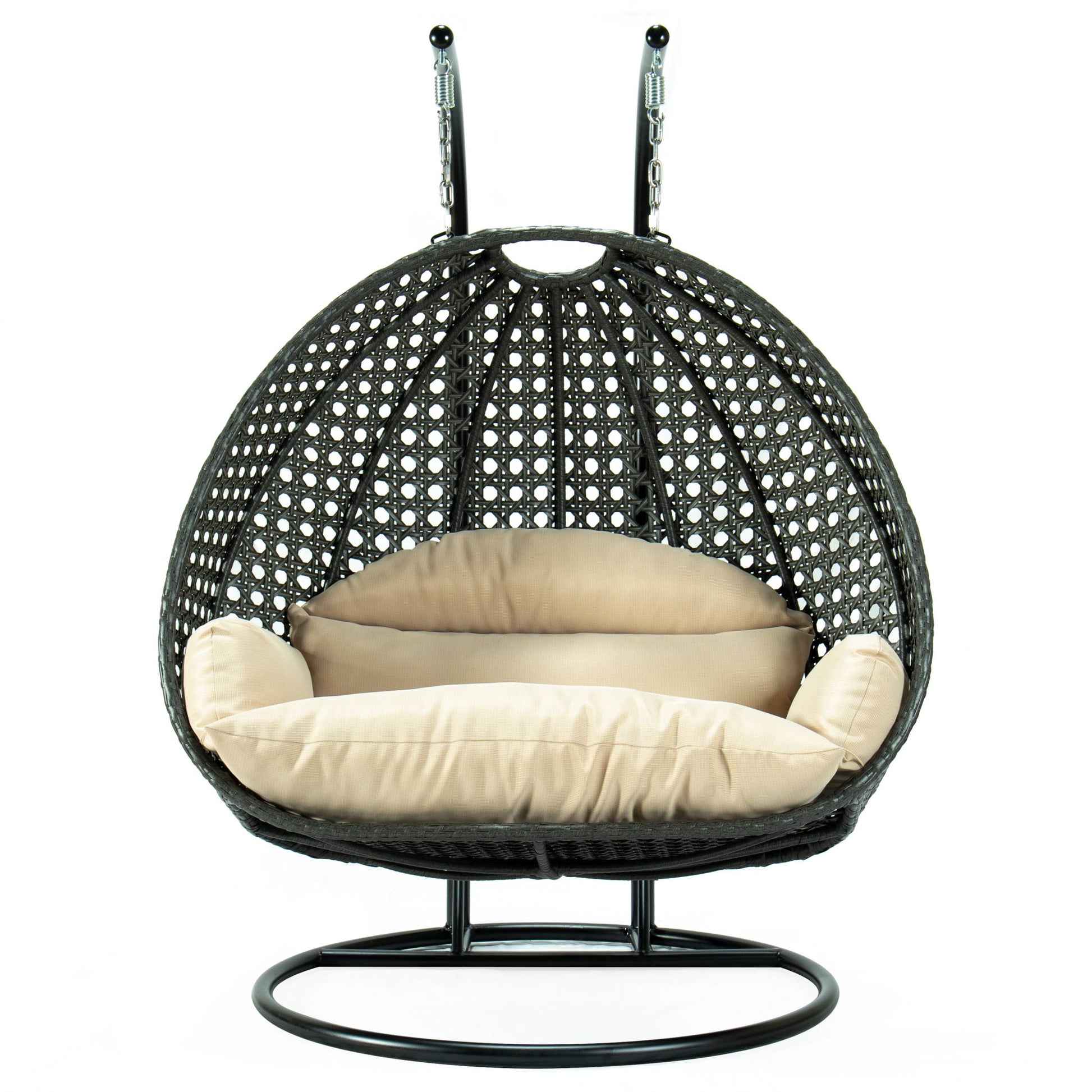 LeisureMod Charcoal Wicker Hanging 2 person Egg Swing Chair | Outdoor Porch Swings | Modishstore - 68