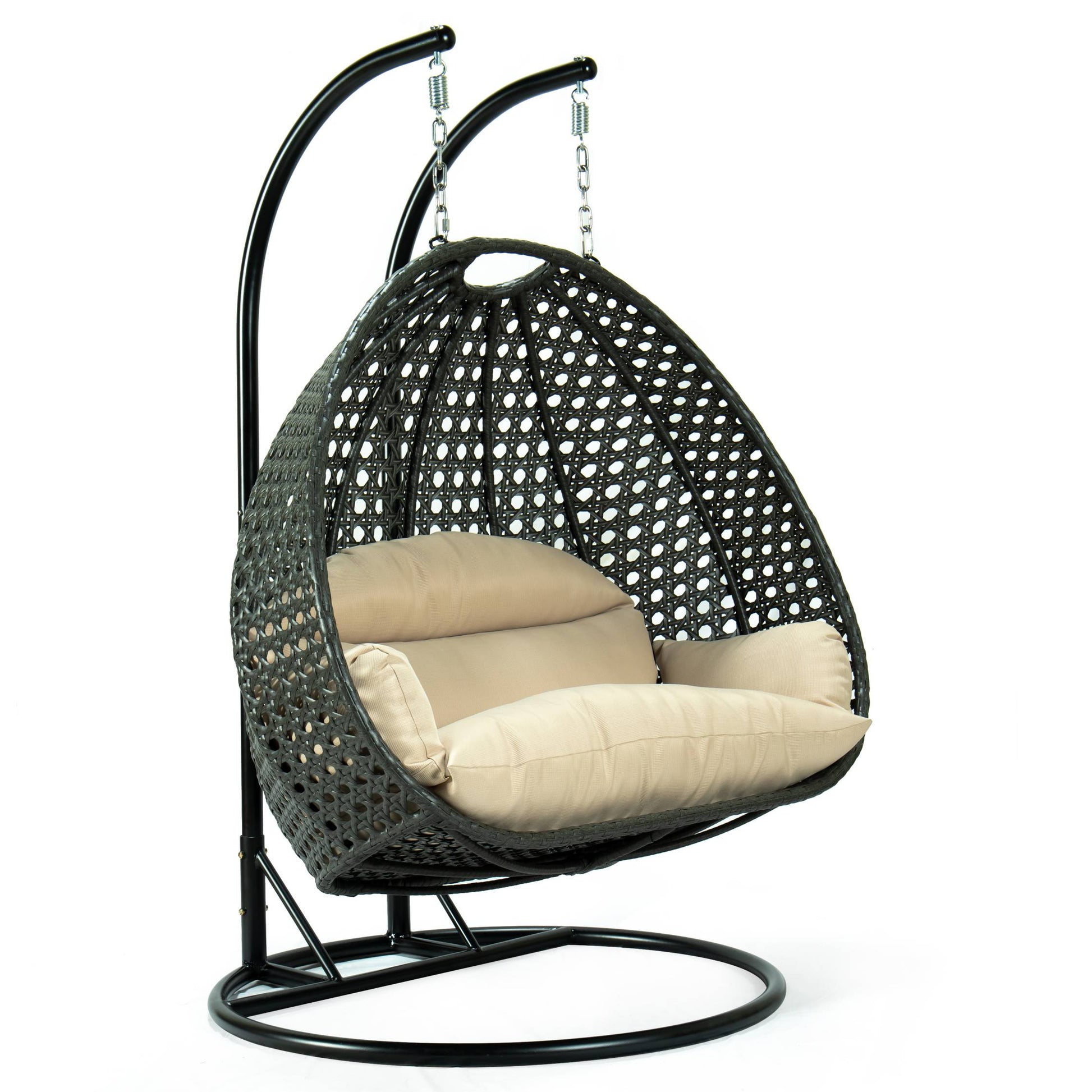 LeisureMod Charcoal Wicker Hanging 2 person Egg Swing Chair | Outdoor Porch Swings | Modishstore - 70