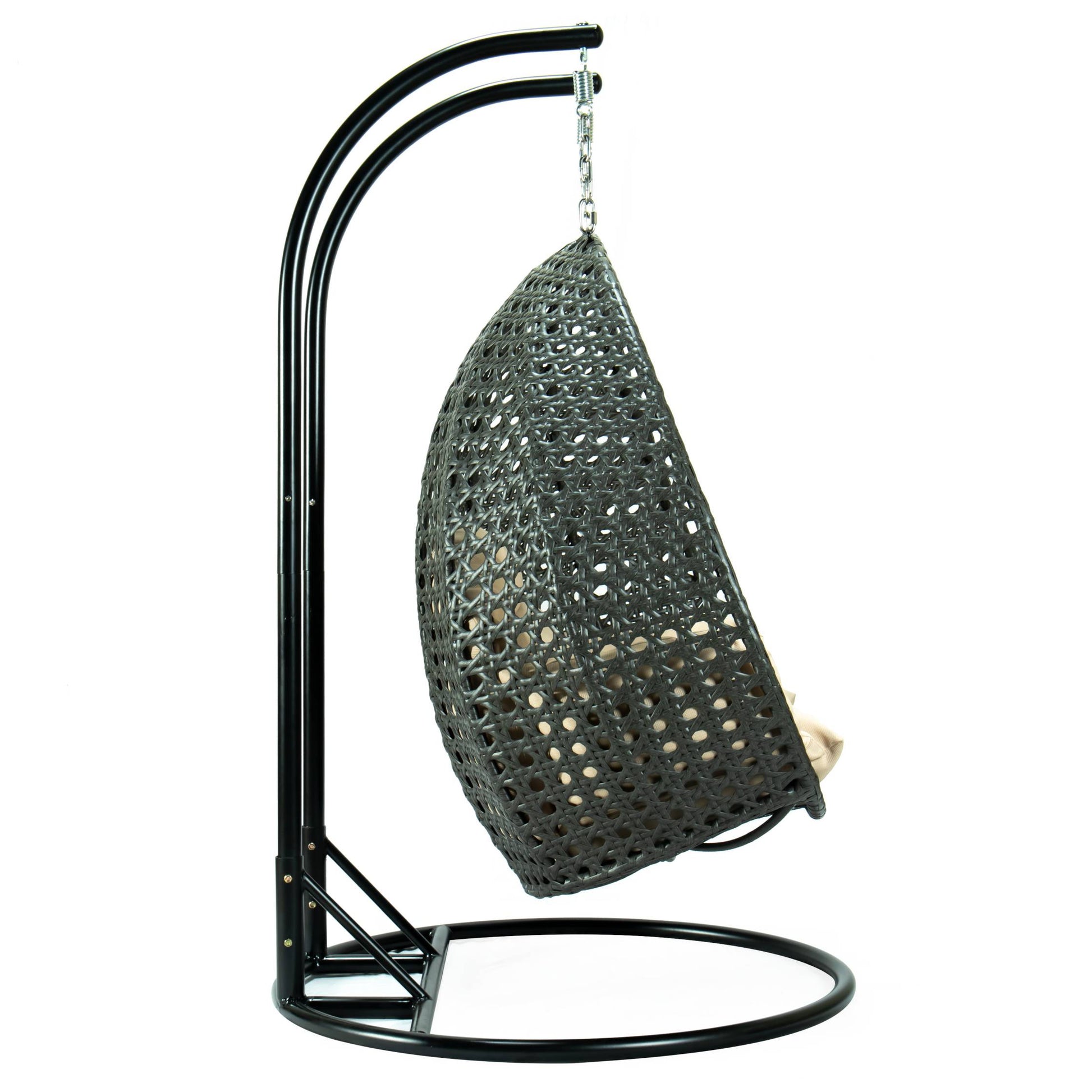 LeisureMod Charcoal Wicker Hanging 2 person Egg Swing Chair | Outdoor Porch Swings | Modishstore - 69