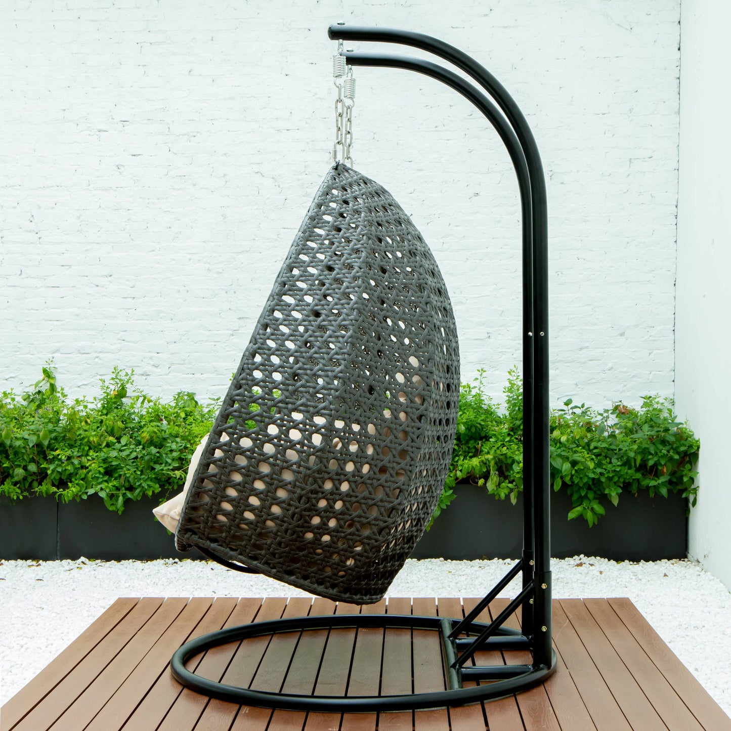 LeisureMod Charcoal Wicker Hanging 2 person Egg Swing Chair | Outdoor Porch Swings | Modishstore - 67