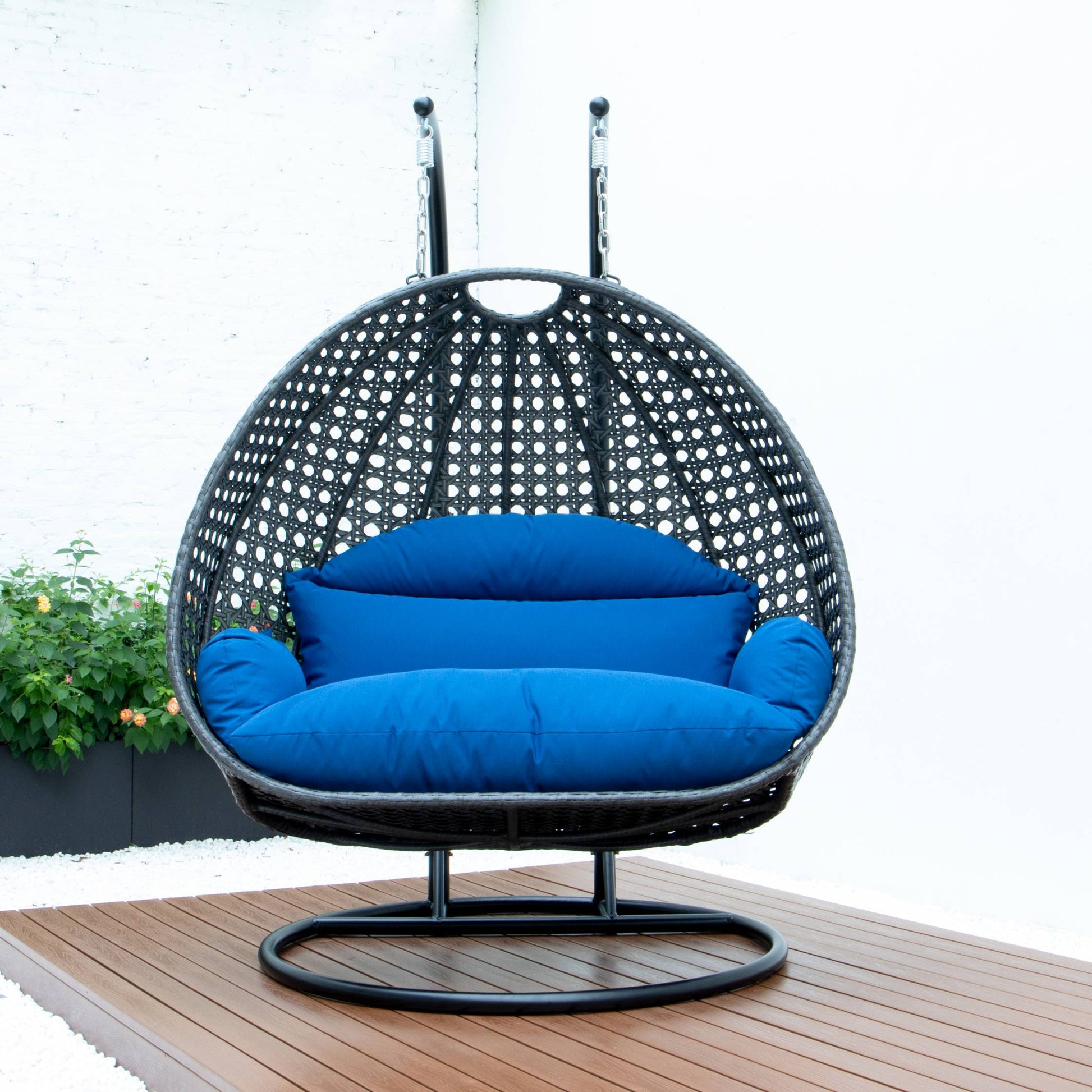 LeisureMod Charcoal Wicker Hanging 2 person Egg Swing Chair | Outdoor Porch Swings | Modishstore - 7