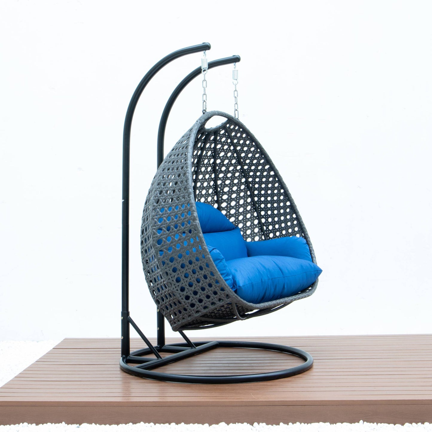 LeisureMod Charcoal Wicker Hanging 2 person Egg Swing Chair | Outdoor Porch Swings | Modishstore - 13
