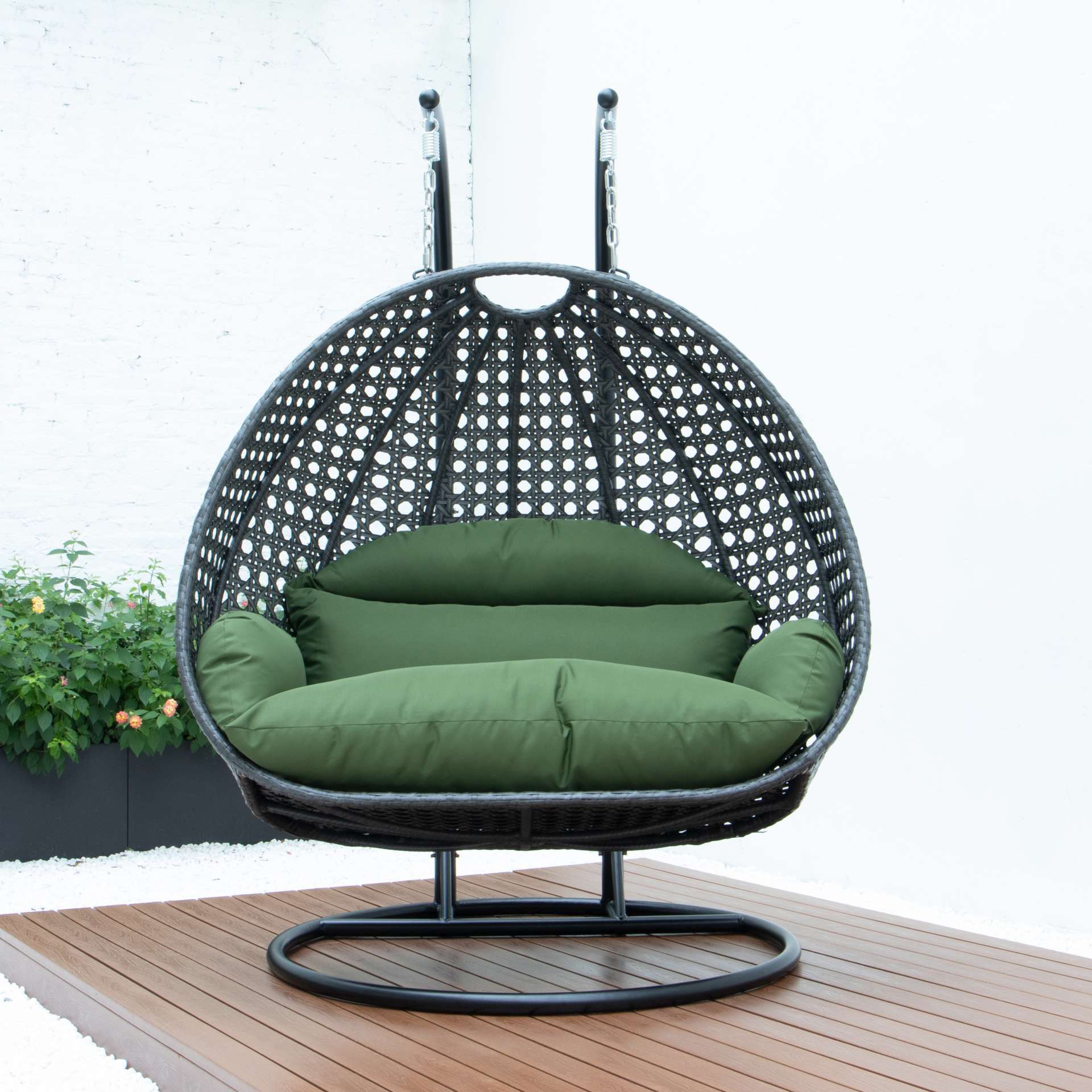 LeisureMod Charcoal Wicker Hanging 2 person Egg Swing Chair | Outdoor Porch Swings | Modishstore - 20