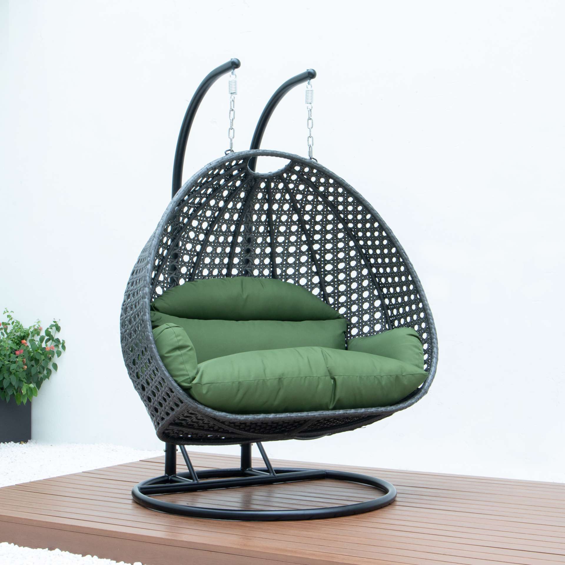 LeisureMod Charcoal Wicker Hanging 2 person Egg Swing Chair | Outdoor Porch Swings | Modishstore - 14
