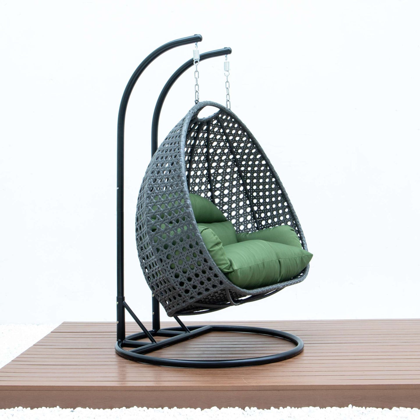 LeisureMod Charcoal Wicker Hanging 2 person Egg Swing Chair | Outdoor Porch Swings | Modishstore - 19