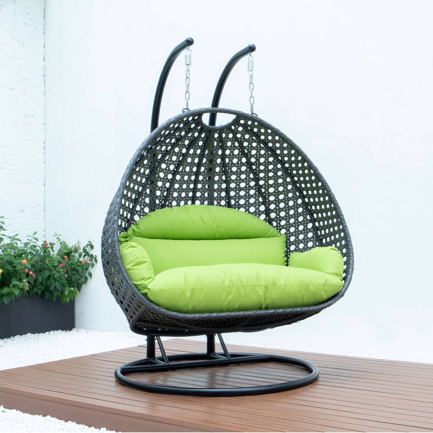 LeisureMod Charcoal Wicker Hanging 2 person Egg Swing Chair | Outdoor Porch Swings | Modishstore - 91
