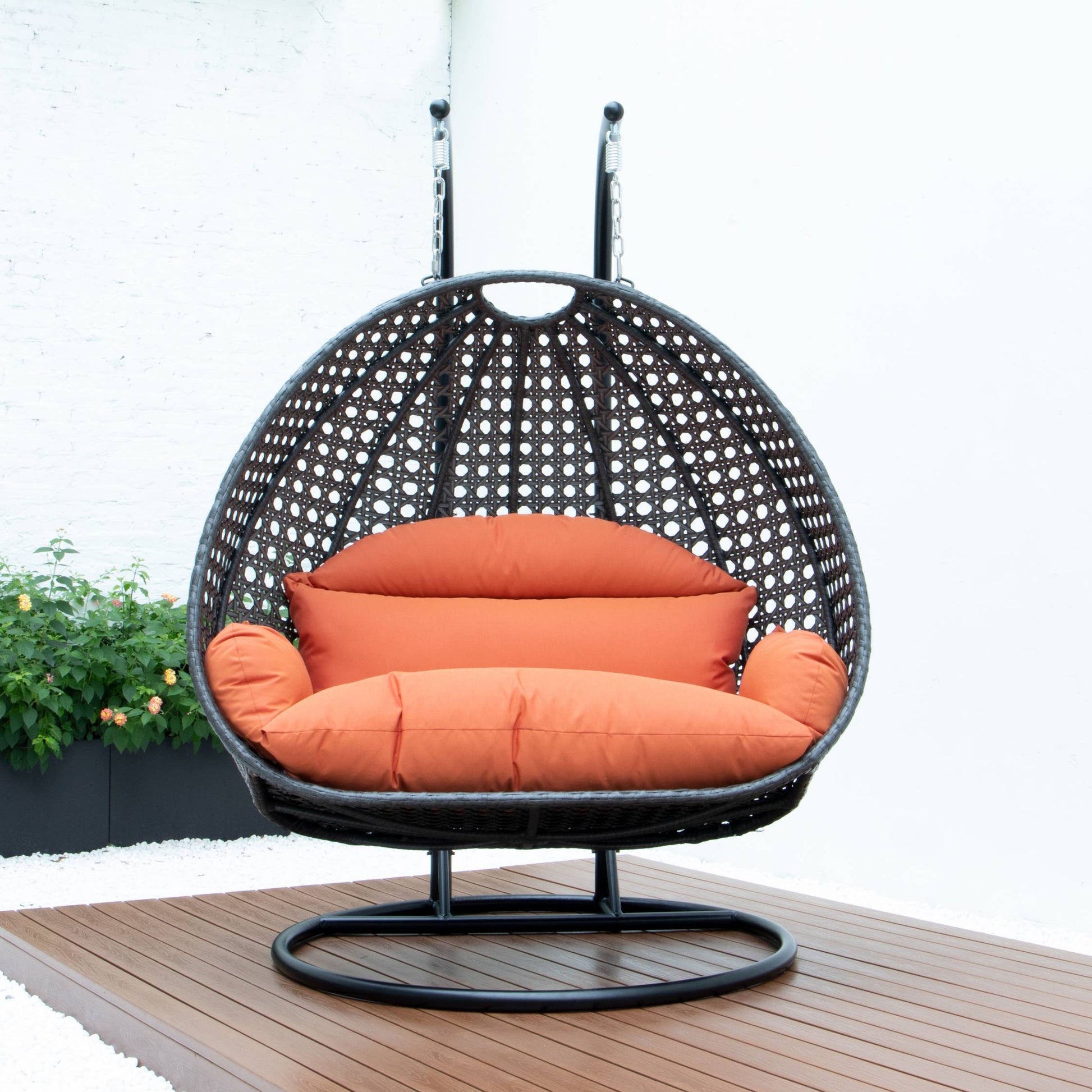 LeisureMod Charcoal Wicker Hanging 2 person Egg Swing Chair | Outdoor Porch Swings | Modishstore - 53