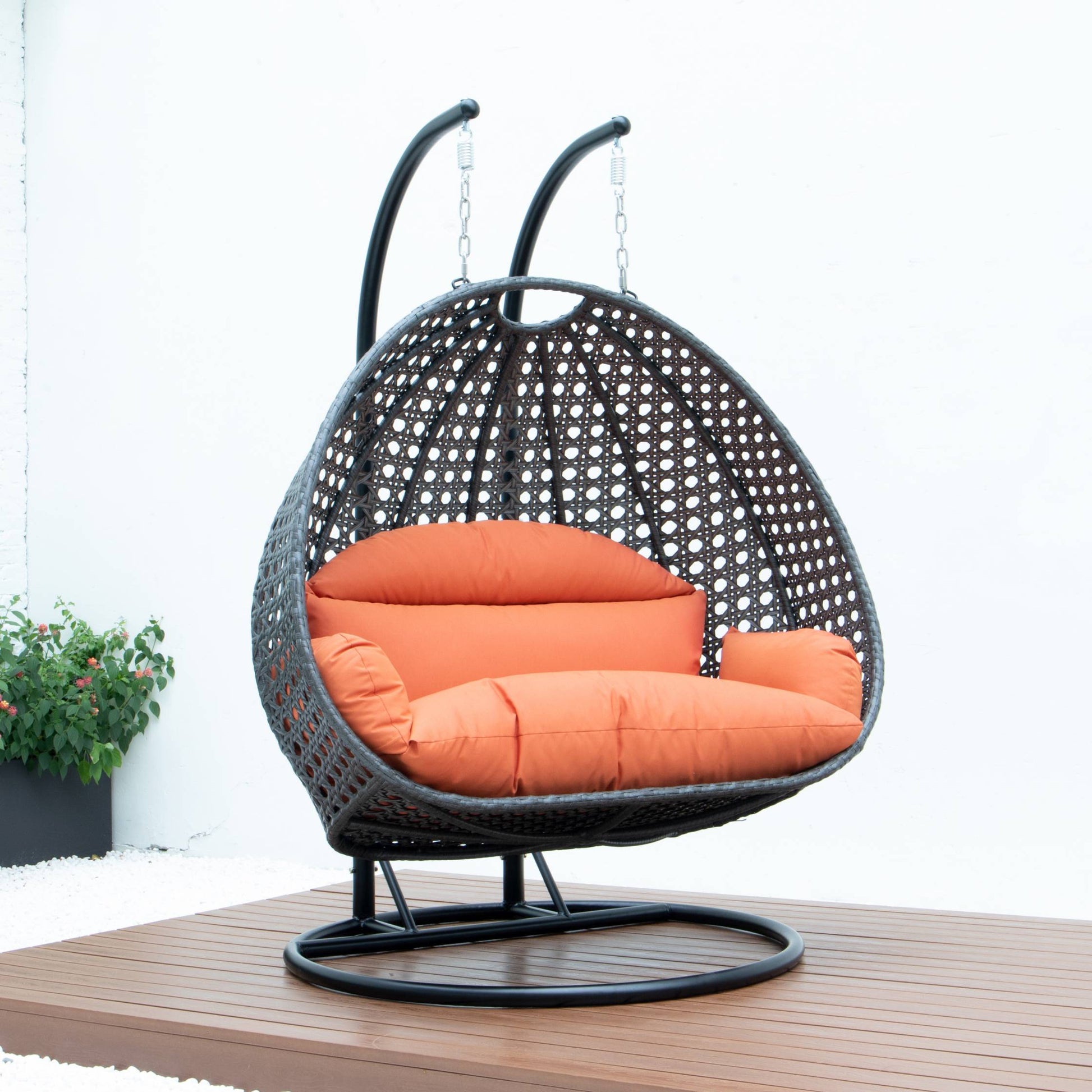 LeisureMod Charcoal Wicker Hanging 2 person Egg Swing Chair | Outdoor Porch Swings | Modishstore - 32