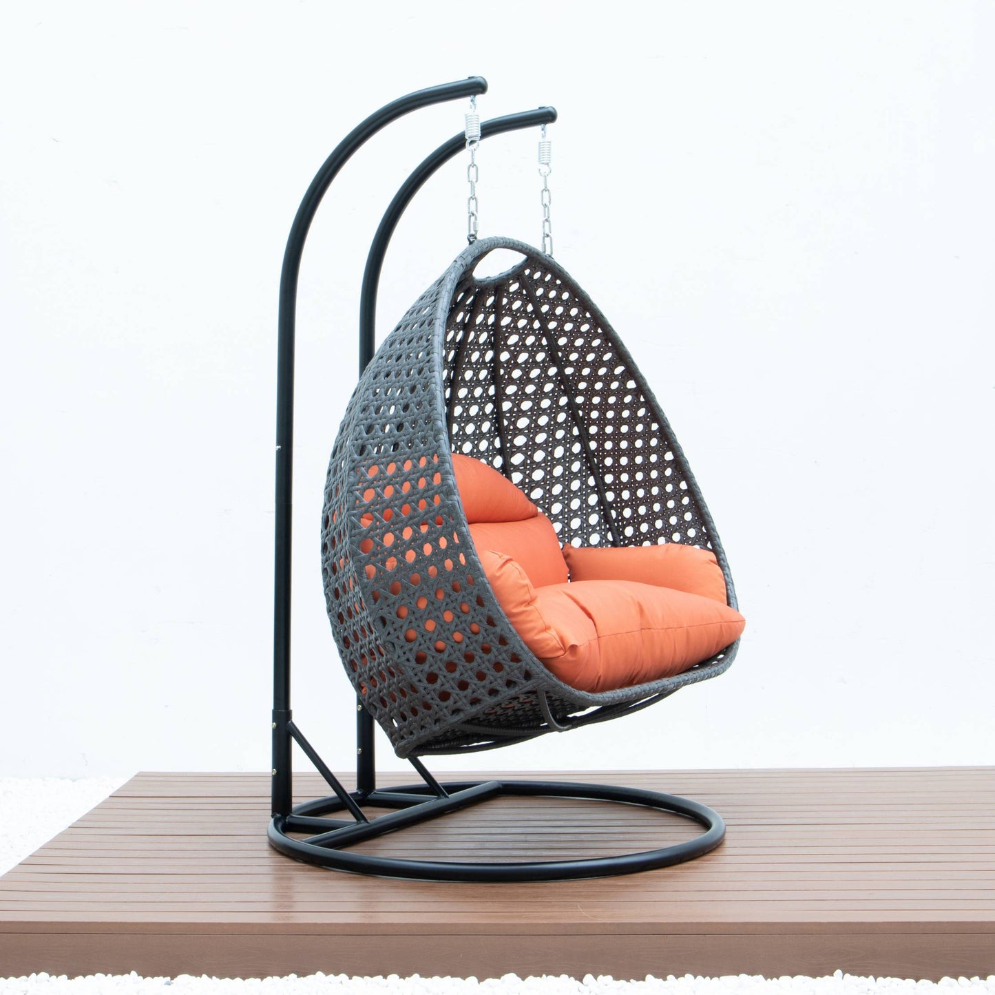 LeisureMod Charcoal Wicker Hanging 2 person Egg Swing Chair | Outdoor Porch Swings | Modishstore - 39