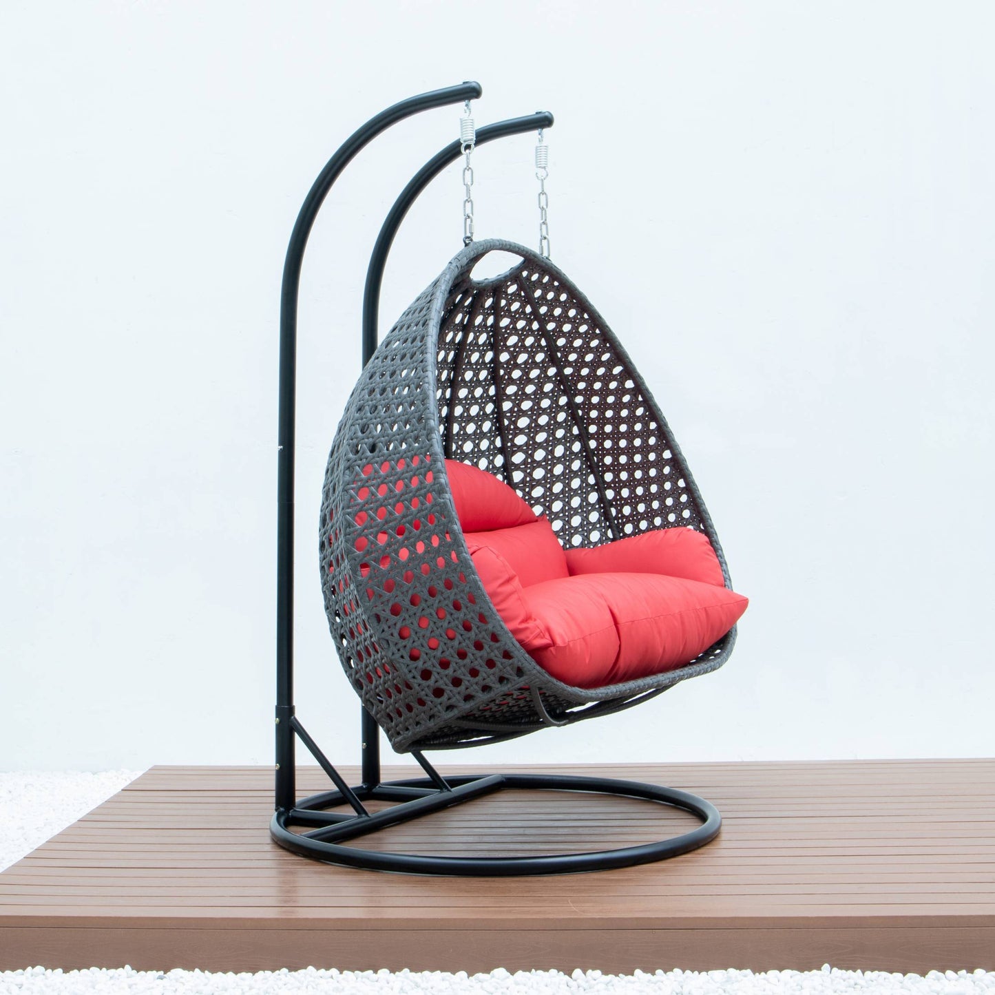 LeisureMod Charcoal Wicker Hanging 2 person Egg Swing Chair | Outdoor Porch Swings | Modishstore - 61