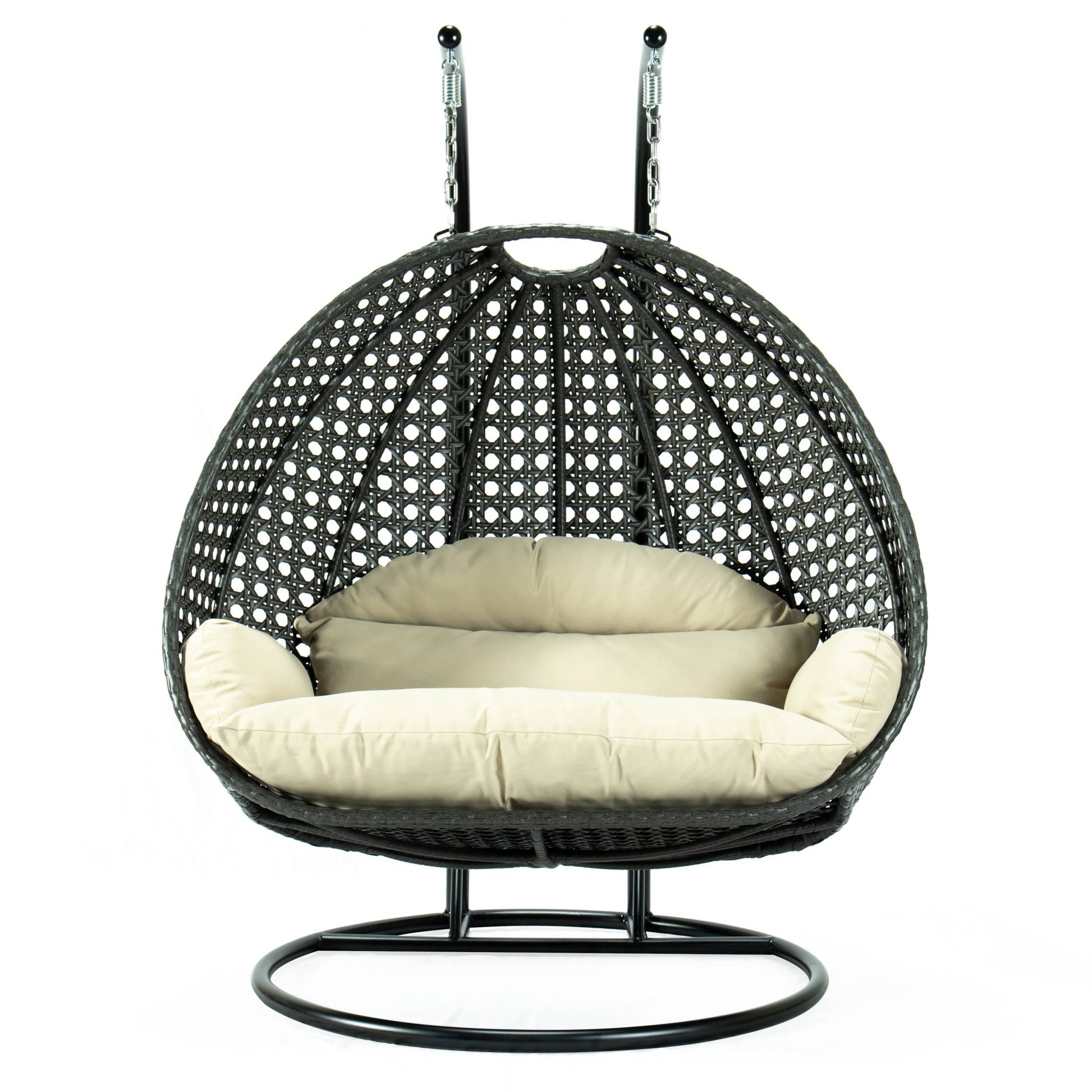 LeisureMod Charcoal Wicker Hanging 2 person Egg Swing Chair | Outdoor Porch Swings | Modishstore - 73