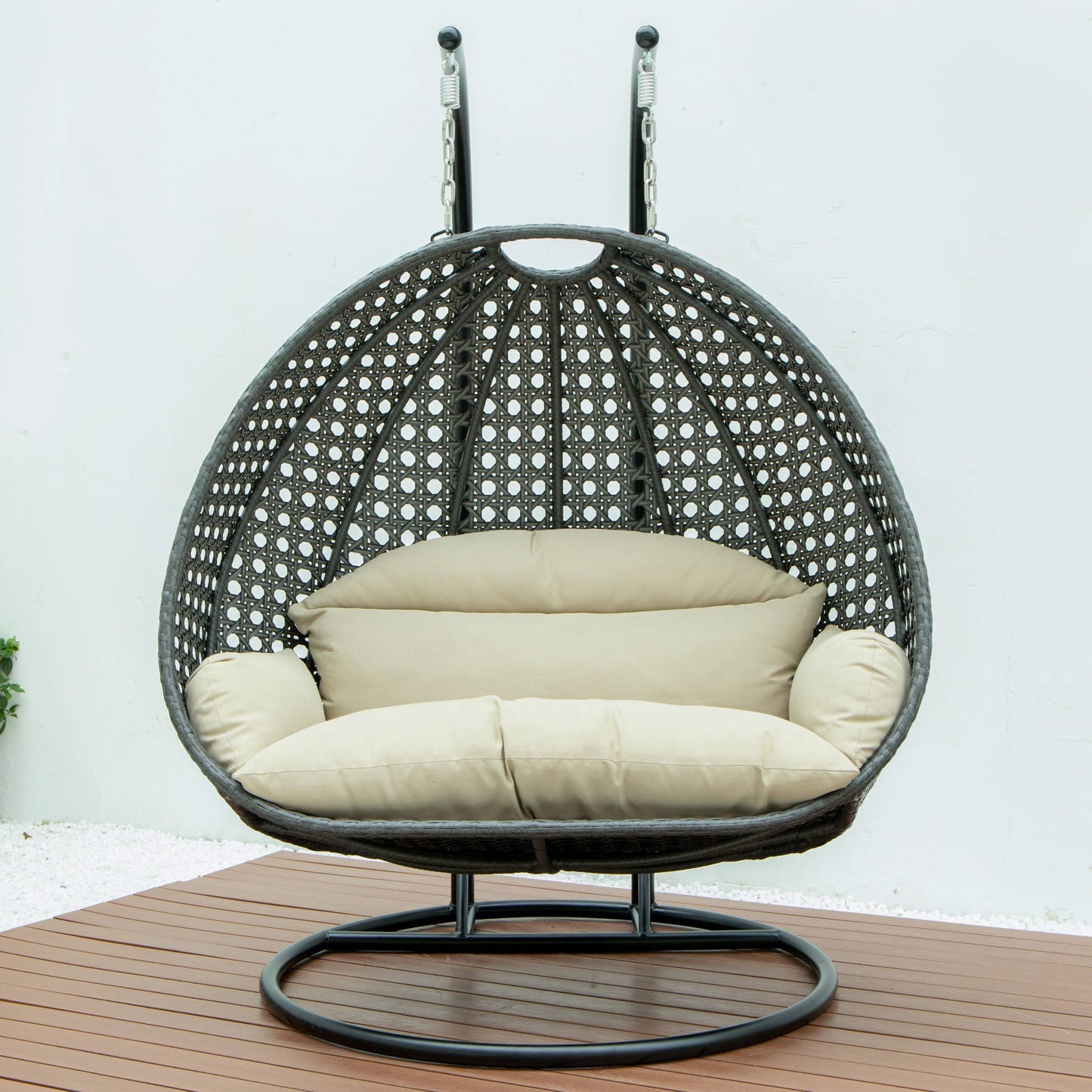 LeisureMod Charcoal Wicker Hanging 2 person Egg Swing Chair | Outdoor Porch Swings | Modishstore - 71