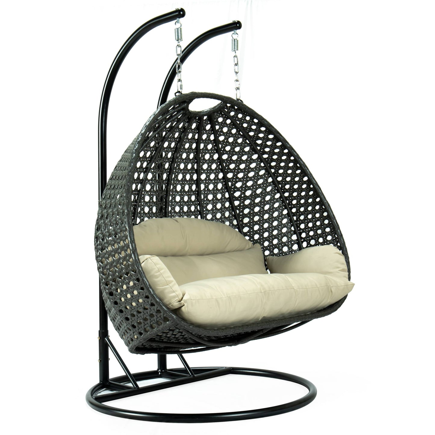 LeisureMod Charcoal Wicker Hanging 2 person Egg Swing Chair | Outdoor Porch Swings | Modishstore - 72