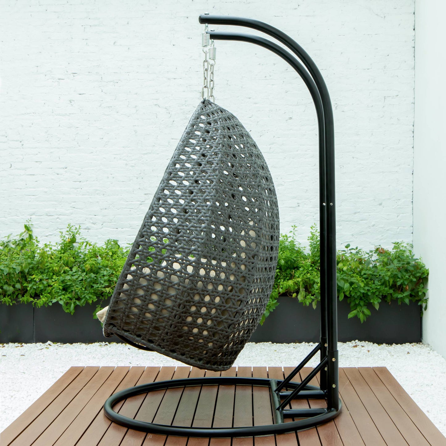LeisureMod Charcoal Wicker Hanging 2 person Egg Swing Chair | Outdoor Porch Swings | Modishstore - 74