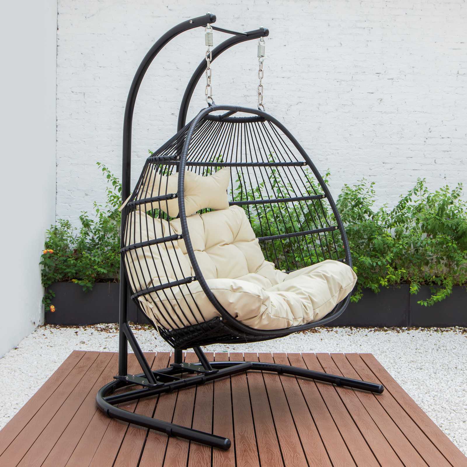 LeisureMod Wicker 2 Person Double Folding Hanging Egg Swing Chair | Outdoor Porch Swings | Modishstore - 76