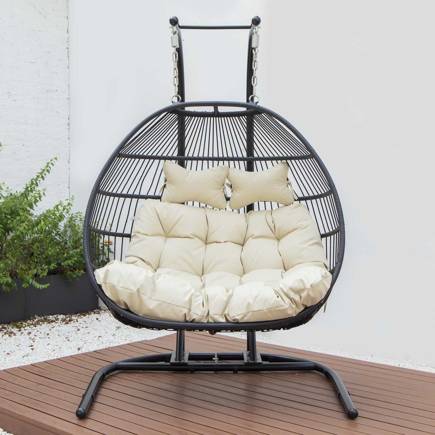 LeisureMod Wicker 2 Person Double Folding Hanging Egg Swing Chair | Outdoor Porch Swings | Modishstore - 77