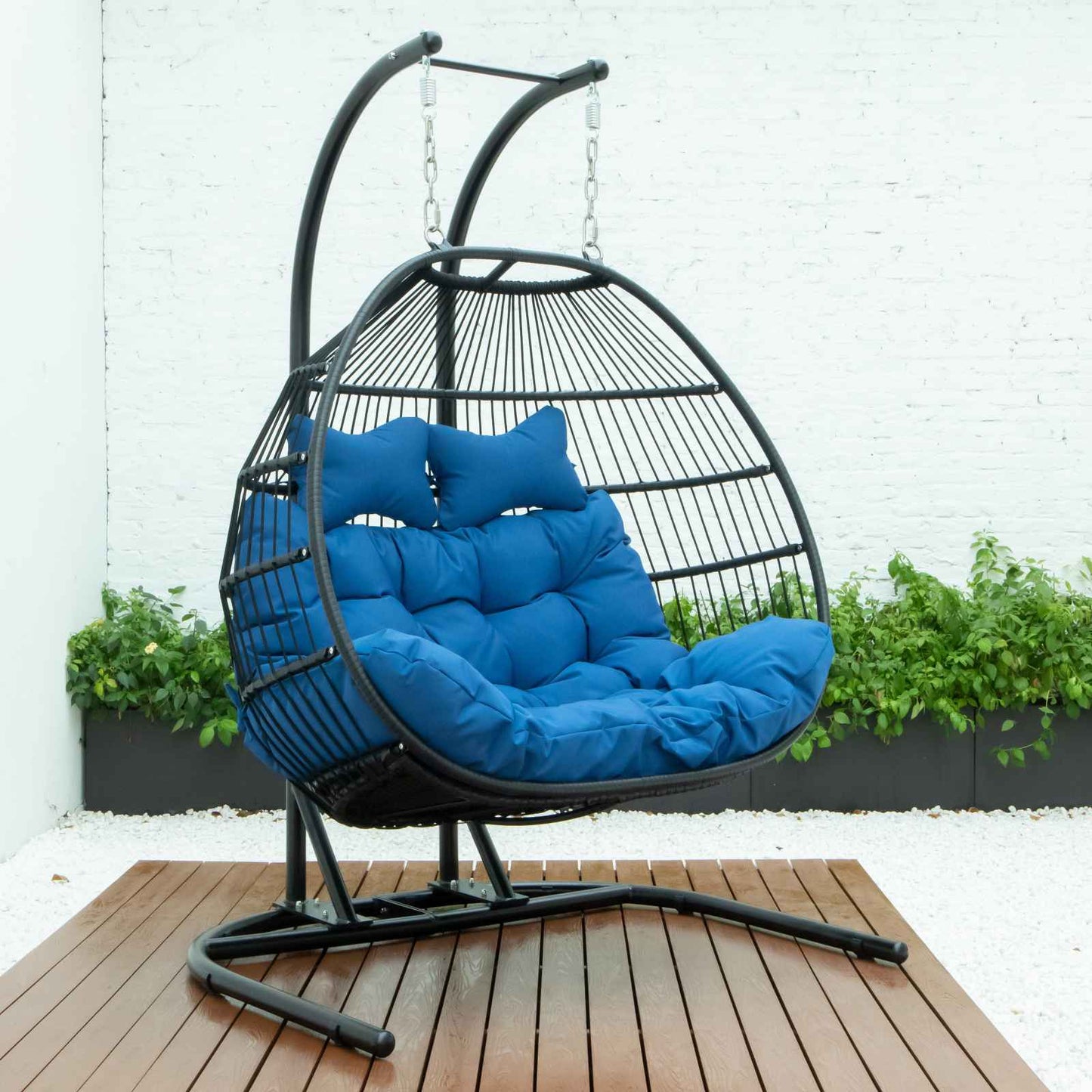 LeisureMod Wicker 2 Person Double Folding Hanging Egg Swing Chair | Outdoor Porch Swings | Modishstore - 2
