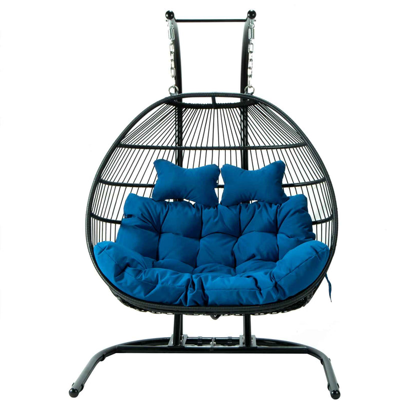 LeisureMod Wicker 2 Person Double Folding Hanging Egg Swing Chair